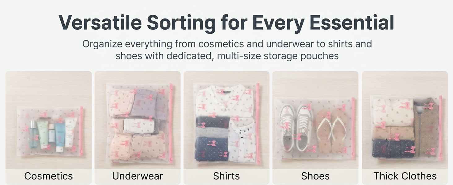 HASTHIP Reusable EVA Travel Storage Bags with Three Sizes and Resealable Zipper Closure