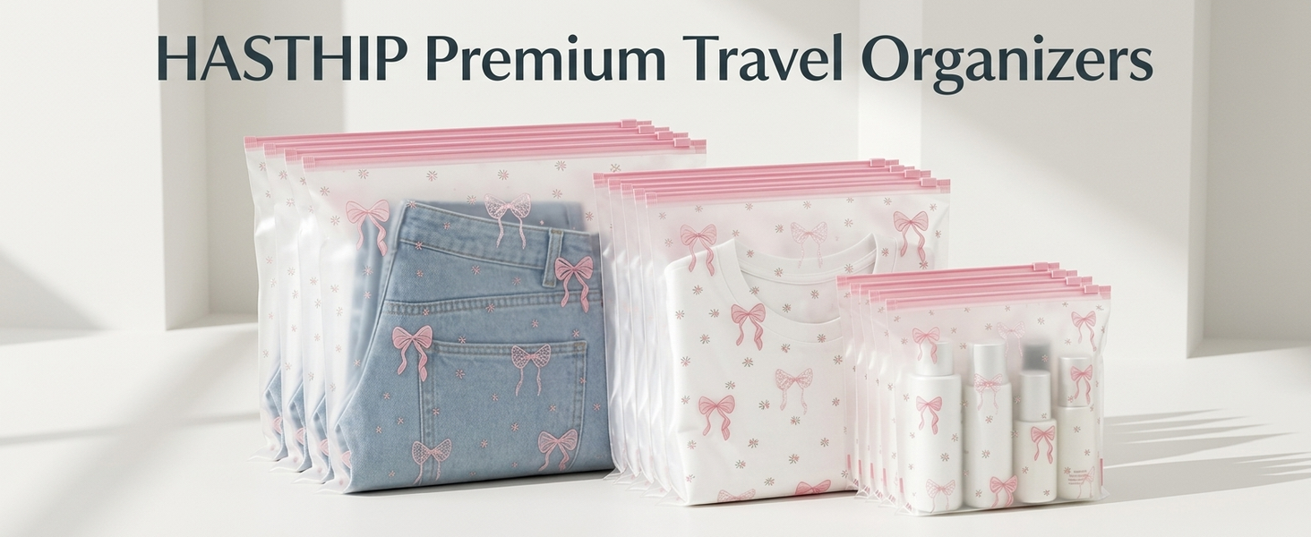 HASTHIP Reusable EVA Travel Storage Bags with Three Sizes and Resealable Zipper Closure