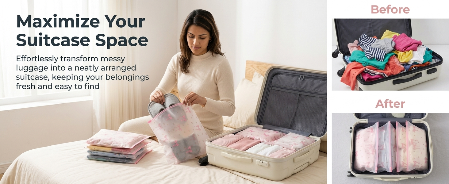 HASTHIP Reusable EVA Travel Storage Bags with Three Sizes and Resealable Zipper Closure