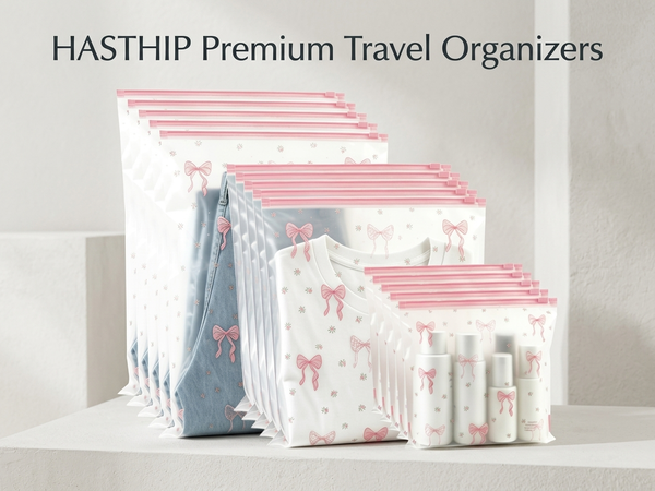 HASTHIP Reusable EVA Travel Storage Bags with Three Sizes and Resealable Zipper Closure