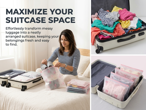 HASTHIP Reusable EVA Travel Storage Bags with Three Sizes and Resealable Zipper Closure
