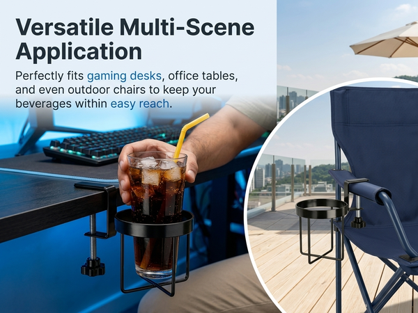 HASTHIP Adjustable Clamp-On Desk Cup Holder with Threaded Fit for Surfaces Up to 1.7 Inches Thick