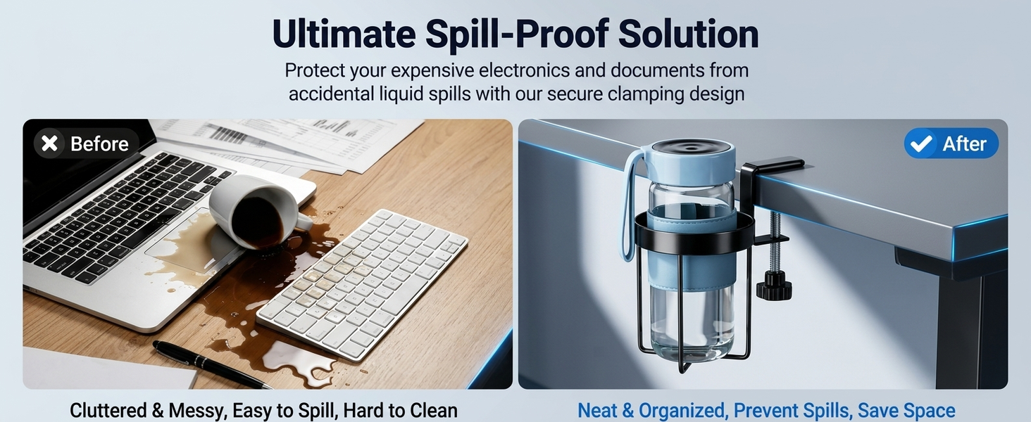 HASTHIP Adjustable Clamp-On Desk Cup Holder with Threaded Fit for Surfaces Up to 1.7 Inches Thick
