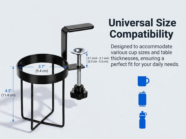 HASTHIP Adjustable Clamp-On Desk Cup Holder with Threaded Fit for Surfaces Up to 1.7 Inches Thick