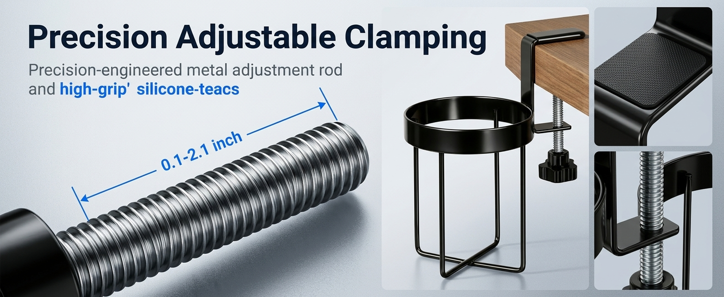 HASTHIP Adjustable Clamp-On Desk Cup Holder with Threaded Fit for Surfaces Up to 1.7 Inches Thick