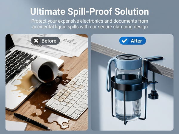 HASTHIP Adjustable Clamp-On Desk Cup Holder with Threaded Fit for Surfaces Up to 1.7 Inches Thick