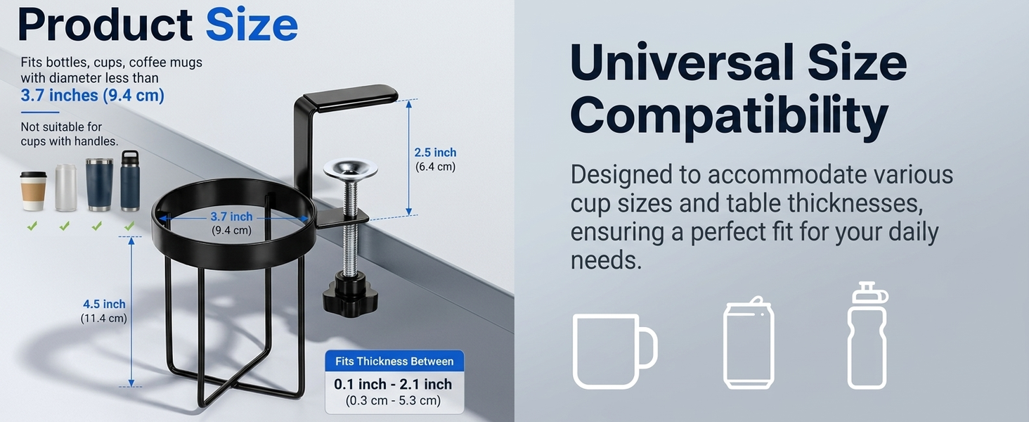HASTHIP Adjustable Clamp-On Desk Cup Holder with Threaded Fit for Surfaces Up to 1.7 Inches Thick