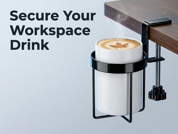 HASTHIP Adjustable Clamp-On Desk Cup Holder with Threaded Fit for Surfaces Up to 1.7 Inches Thick