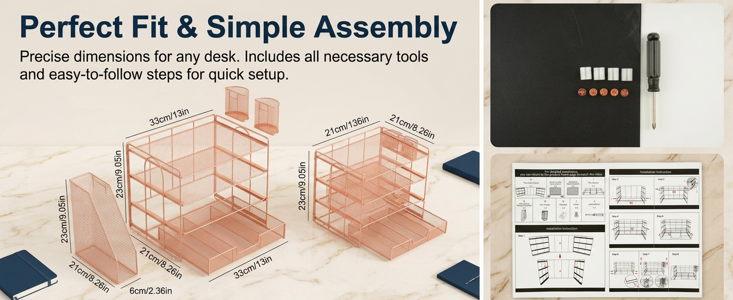 HASTHIP 4-Tier Desk Organizer with Metal Mesh File Holder, Trays, Pen Compartments and Drawer