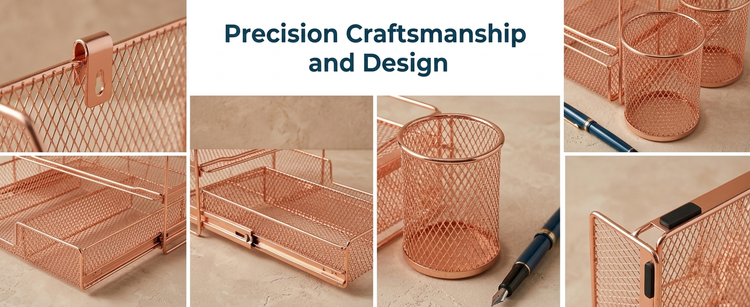 HASTHIP 4-Tier Desk Organizer with Metal Mesh File Holder, Trays, Pen Compartments and Drawer