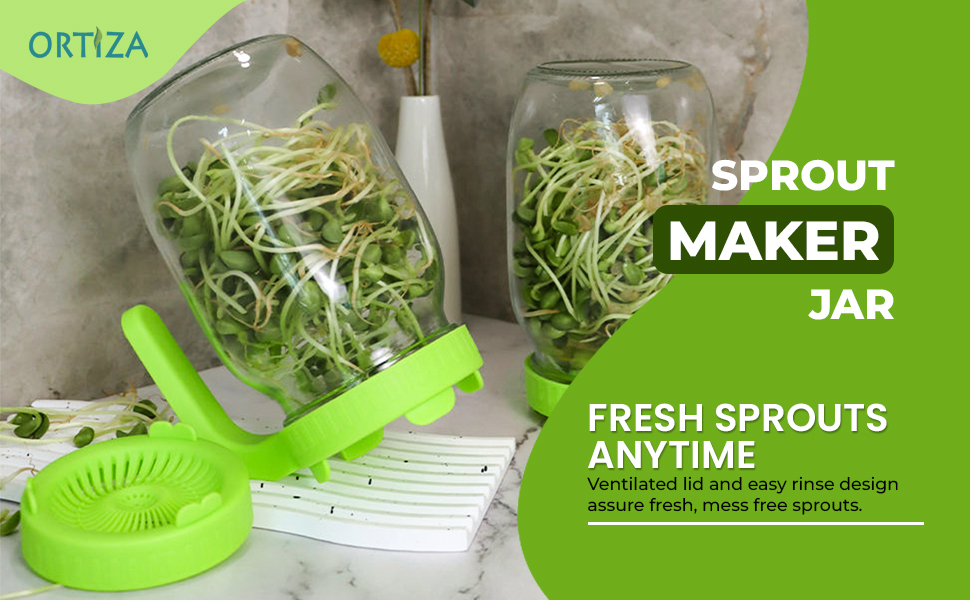 HASTHIP 32Oz Glass Sprout Maker Jar with Ventilated Mesh Lid, PP Handle and 86mm Mason Jar Fit