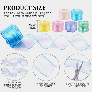 HASTHIP 6-Roll Translucent Satin Ribbon Set, 4 cm Wide for Gifts, Crafts and Events