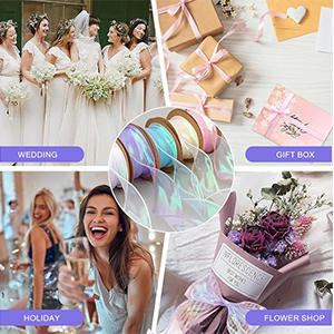 HASTHIP 6-Roll Translucent Satin Ribbon Set, 4 cm Wide for Gifts, Crafts and Events