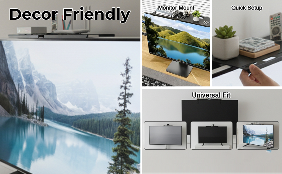 HASTHIP Adjustable Steel TV Top Shelf with Storage Box and No-Drill Mounting, Black Finish