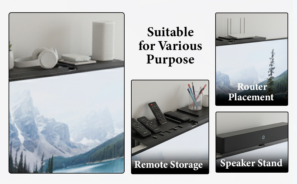 HASTHIP Adjustable Steel TV Top Shelf with Storage Box and No-Drill Mounting, Black Finish