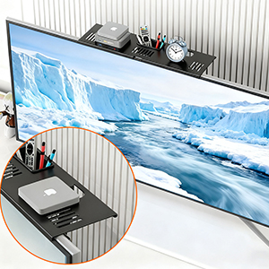 HASTHIP Adjustable Steel TV Top Shelf with Storage Box and No-Drill Mounting, Black Finish