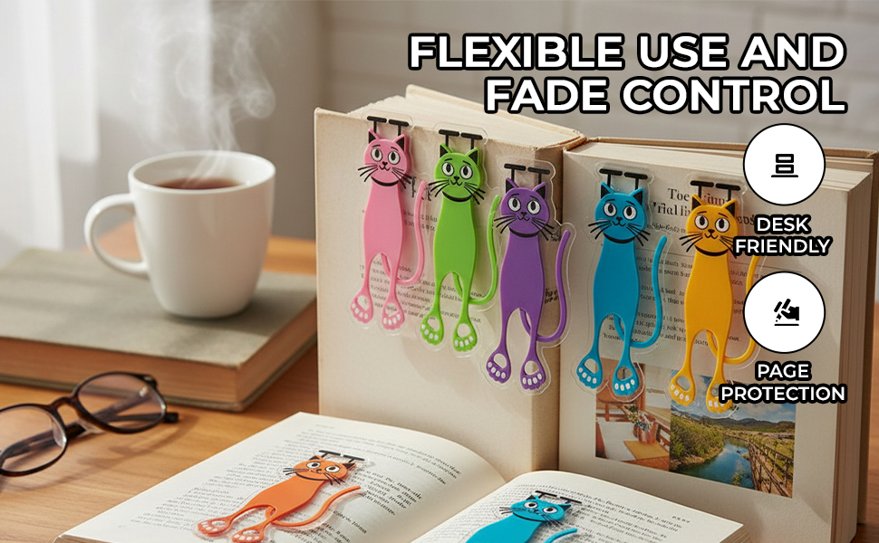HASTHIP® 3PCS Colorful Acrylic Cat Bookmarks Set, Cute 2D Flat Kawaii ...