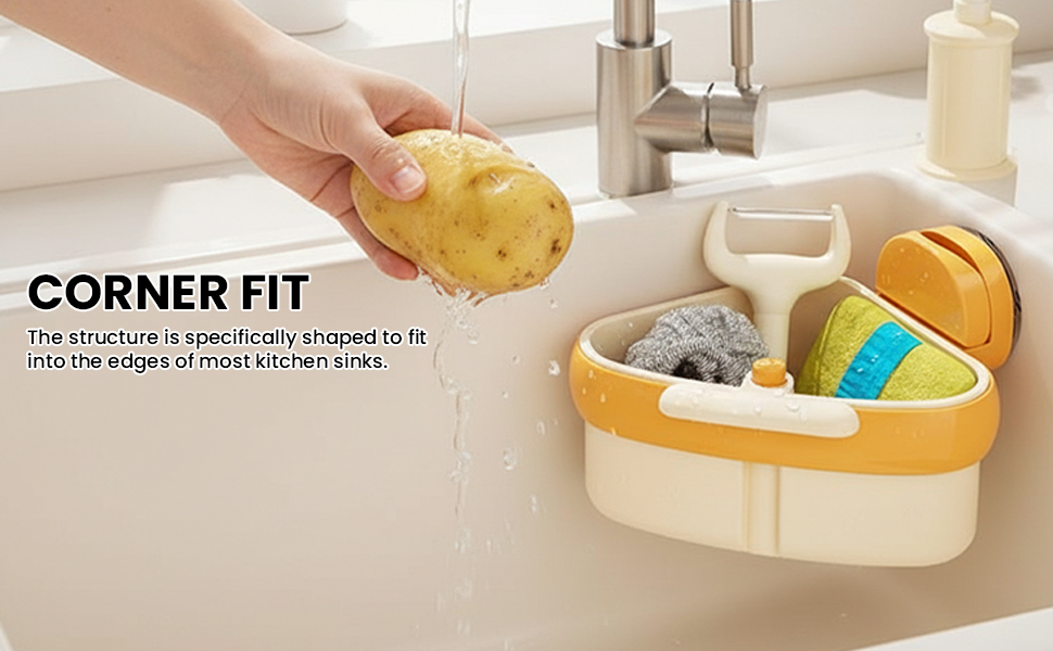 HASTHIP Triangular Kitchen Sink Drain Basket with Strong Suction Cups and Press-Release Emptying
