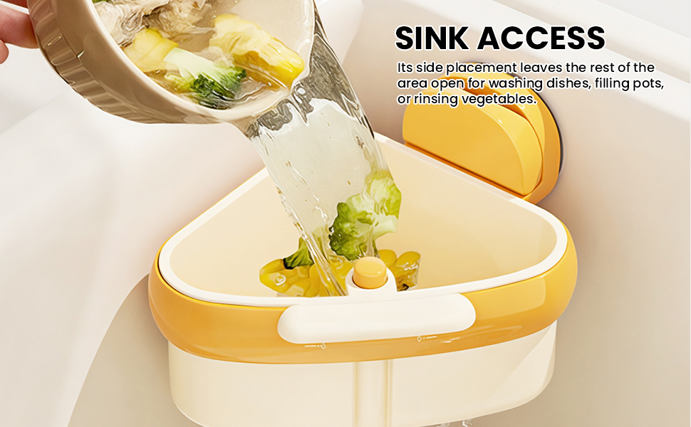 HASTHIP Triangular Kitchen Sink Drain Basket with Strong Suction Cups and Press-Release Emptying