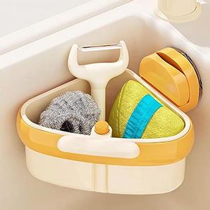 HASTHIP Triangular Kitchen Sink Drain Basket with Strong Suction Cups and Press-Release Emptying
