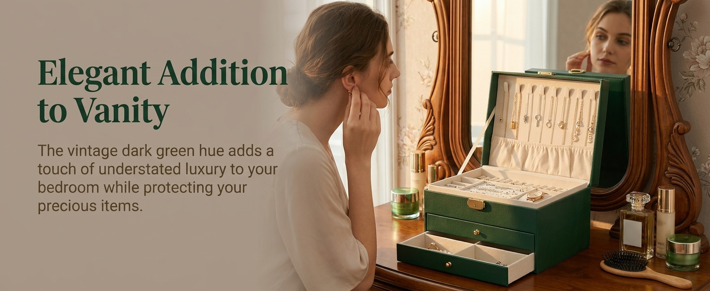 HASTHIP Three-Layer Jewelry Organizer with Multiple Compartments in Durable Synthetic Leather