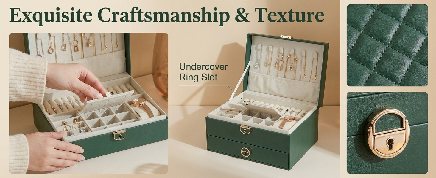 HASTHIP Three-Layer Jewelry Organizer with Multiple Compartments in Durable Synthetic Leather