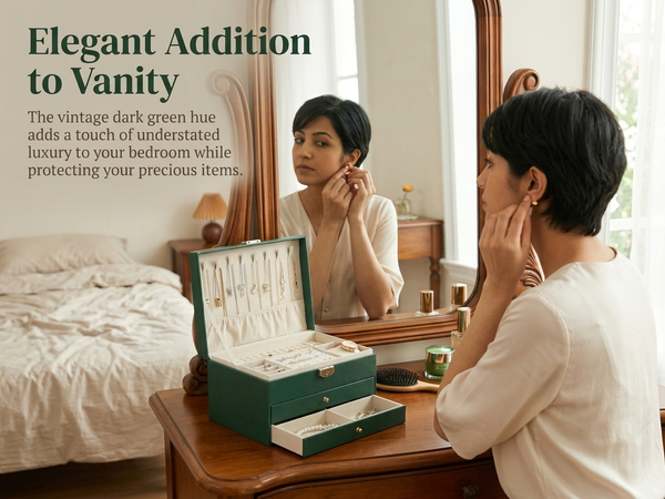 HASTHIP Three-Layer Jewelry Organizer with Multiple Compartments in Durable Synthetic Leather