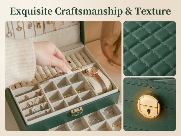 HASTHIP Three-Layer Jewelry Organizer with Multiple Compartments in Durable Synthetic Leather