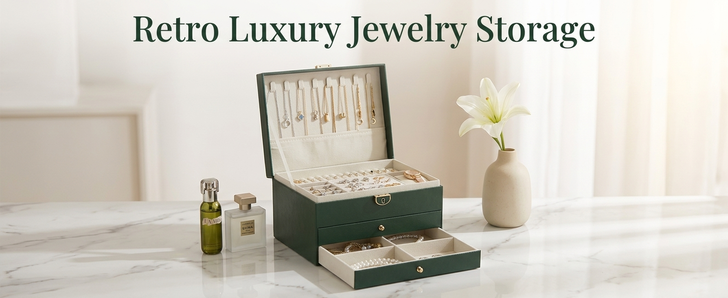 HASTHIP Three-Layer Jewelry Organizer with Multiple Compartments in Durable Synthetic Leather