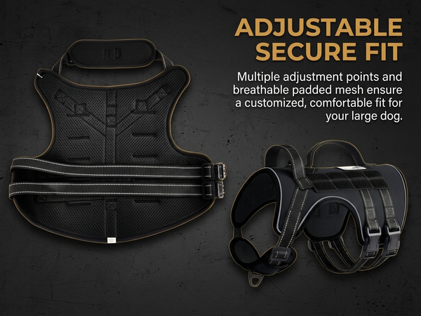 Qpets Adjustable Reflective Dog Harness for Large Dogs with Front and Back Leash Rings