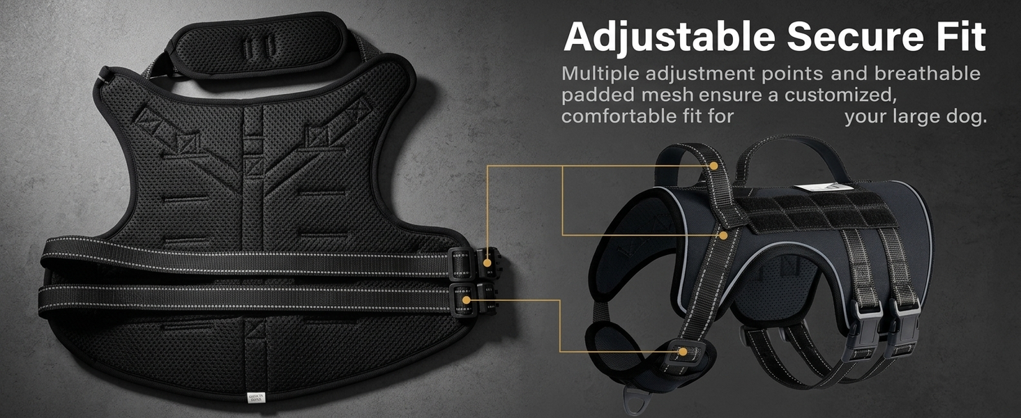 Qpets Adjustable Reflective Dog Harness for Large Dogs with Front and Back Leash Rings