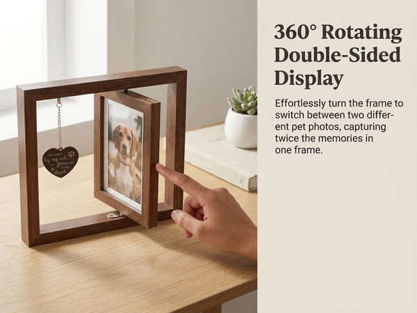 Qpets Rotating Pet Photo Frame – Double-Sided Wooden Display