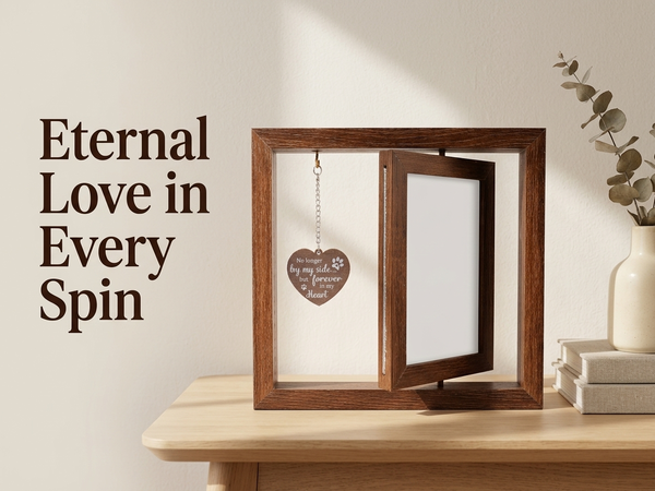 Qpets Rotating Pet Photo Frame – Double-Sided Wooden Display