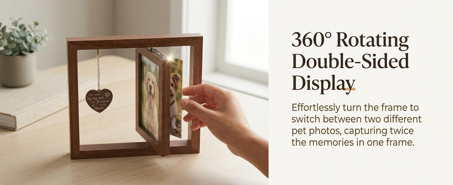 Qpets Rotating Pet Photo Frame – Double-Sided Wooden Display