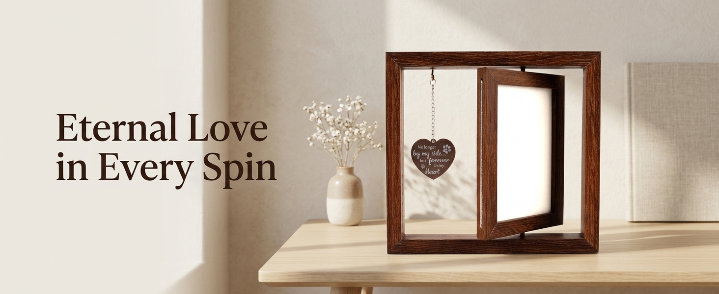 Qpets Rotating Pet Photo Frame – Double-Sided Wooden Display