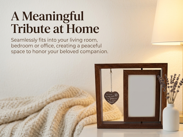 Qpets Rotating Pet Photo Frame – Double-Sided Wooden Display