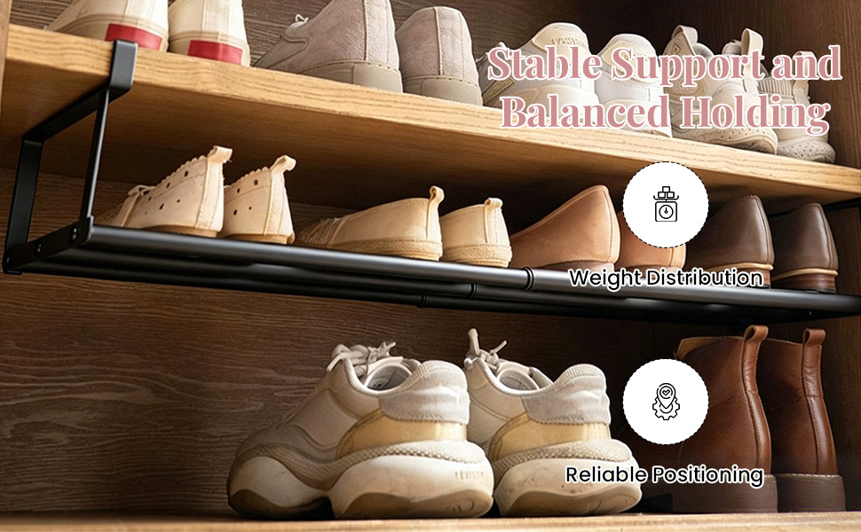 HASTHIP Shelf Extender for Wardrobe, Shoe Rack 40-65cm, 10cm Spacing Hanging Under-Shelf