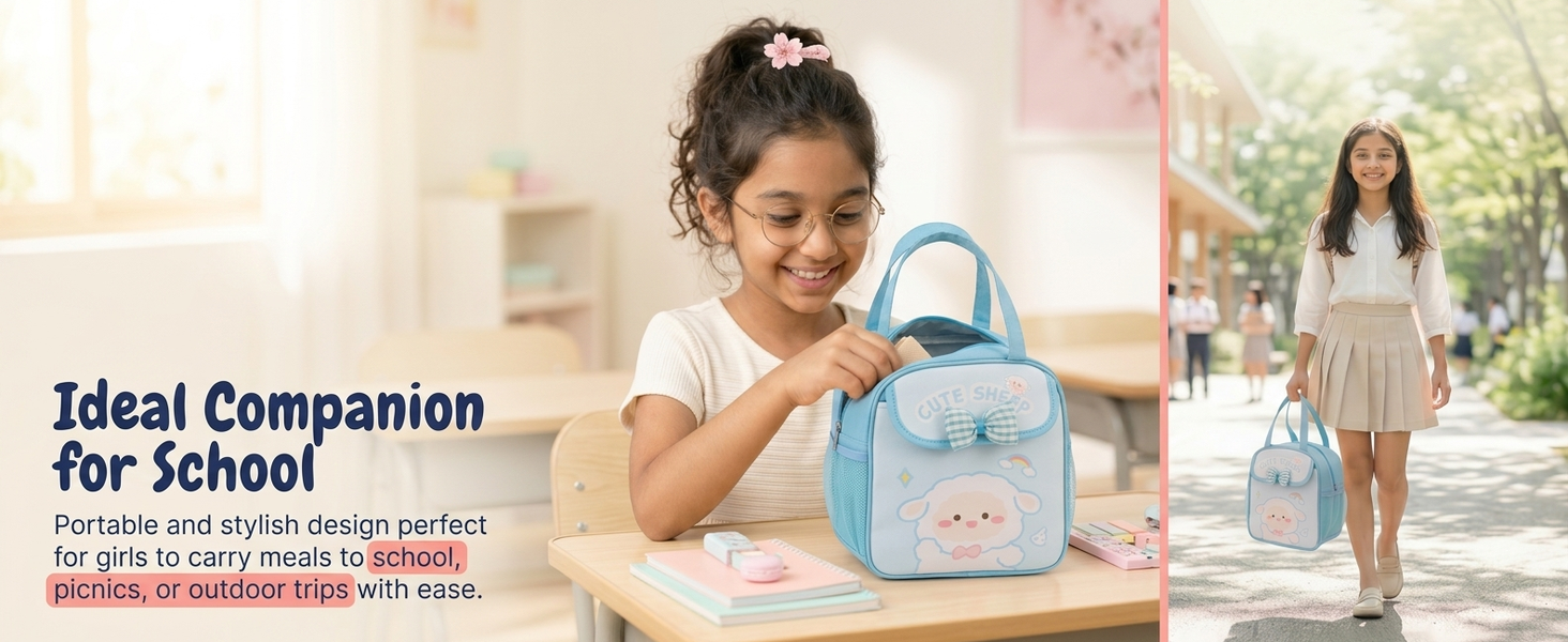 HASTHIP School Lunch Box Bag, Lunch Bag for Kids Girls, Tiffin Bag for Kids, Cute Cartoon