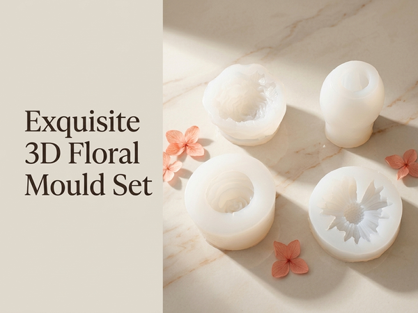 HASTHIP 4-Piece Silicone Candle Mould Set with 3D Flower Shapes for DIY Crafts and Soap
