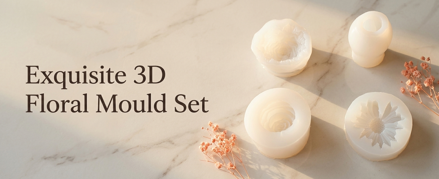 HASTHIP 4-Piece Silicone Candle Mould Set with 3D Flower Shapes for DIY Crafts and Soap