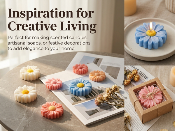 HASTHIP 4-Piece Silicone Candle Mould Set with 3D Flower Shapes for DIY Crafts and Soap