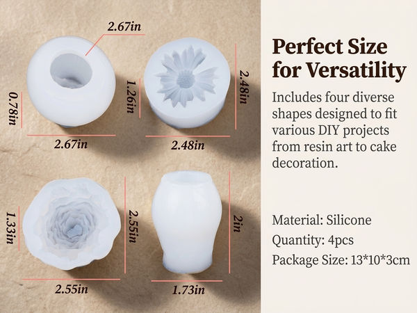 HASTHIP 4-Piece Silicone Candle Mould Set with 3D Flower Shapes for DIY Crafts and Soap