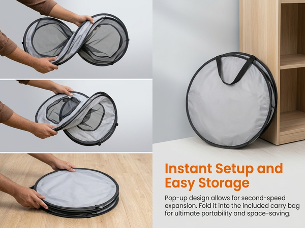 Qpets Foldable Cat Playpen with Detachable Surround Tunnel, Breathable Mesh and Carry Bag