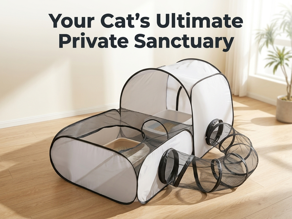 Qpets Foldable Cat Playpen with Detachable Surround Tunnel, Breathable Mesh and Carry Bag