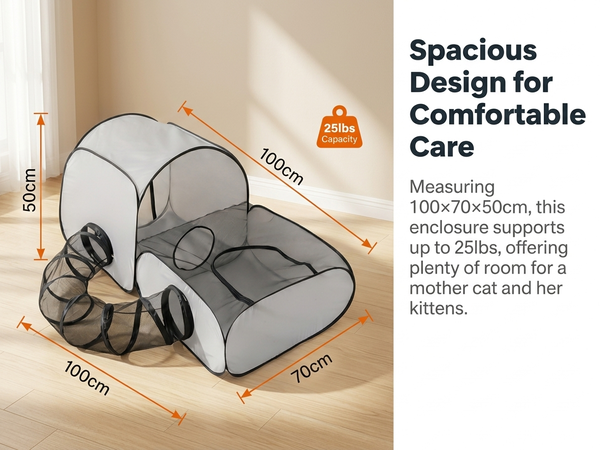 Qpets Foldable Cat Playpen with Detachable Surround Tunnel, Breathable Mesh and Carry Bag