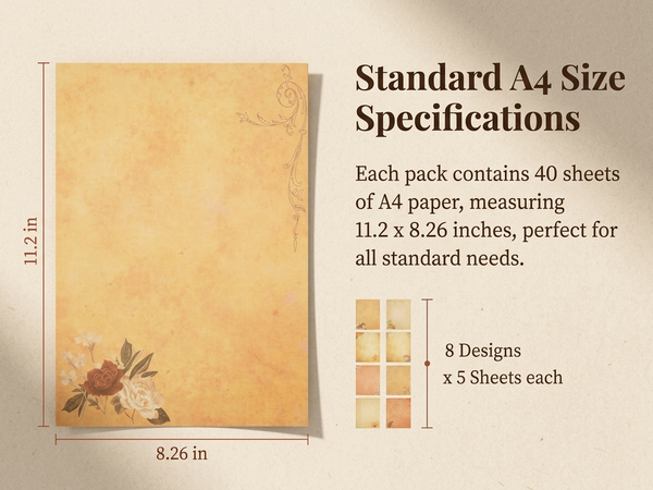 HASTHIP 40-Sheet Vintage Floral Writing Paper with 8 Designs for Letters and Creative Crafts