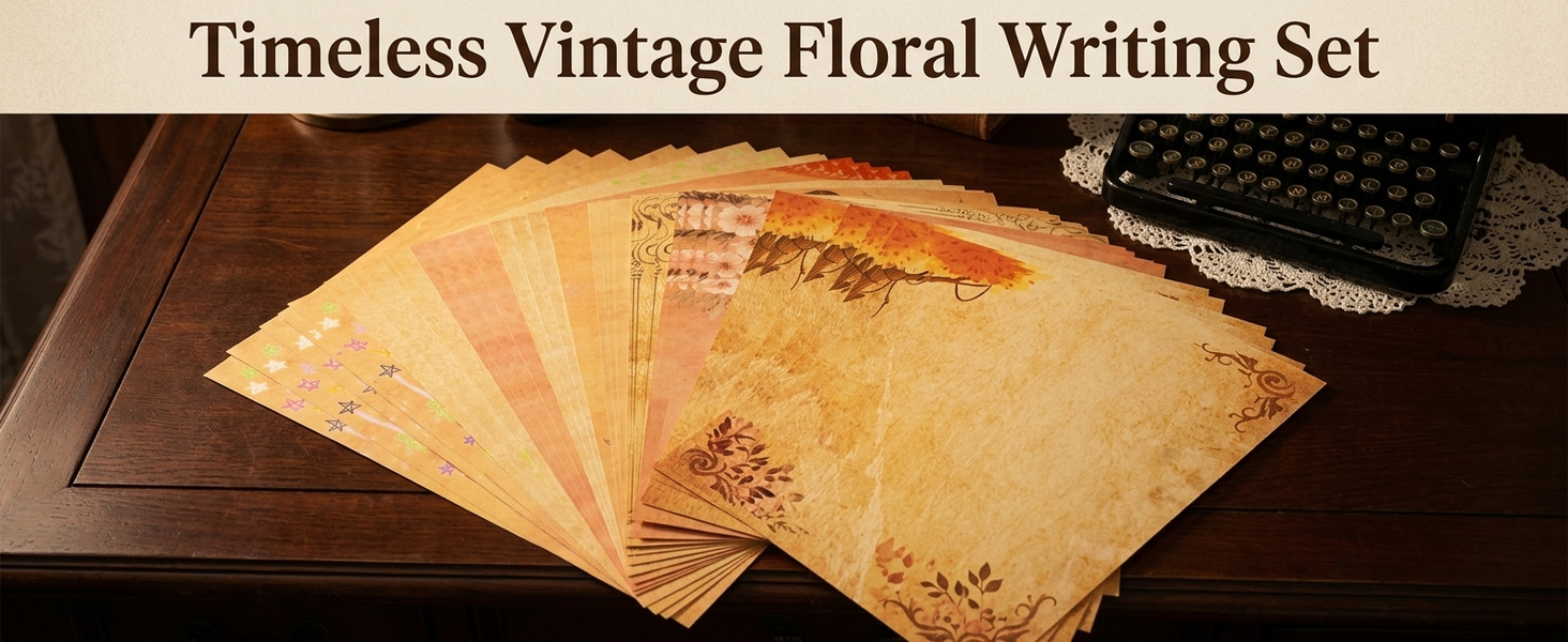 HASTHIP 40-Sheet Vintage Floral Writing Paper with 8 Designs for Letters and Creative Crafts