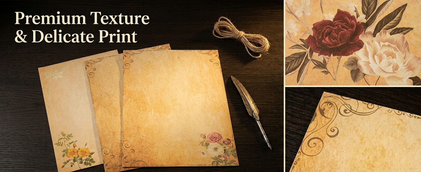 HASTHIP 40-Sheet Vintage Floral Writing Paper with 8 Designs for Letters and Creative Crafts