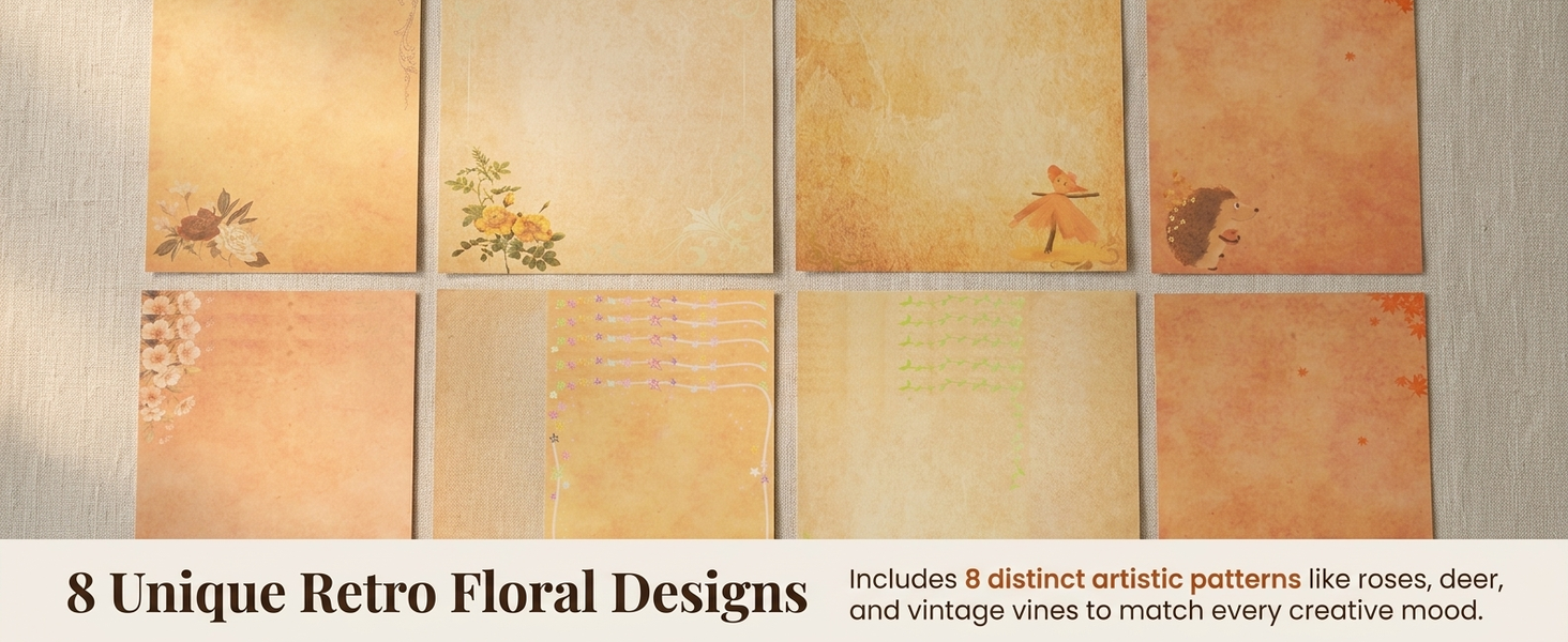 HASTHIP 40-Sheet Vintage Floral Writing Paper with 8 Designs for Letters and Creative Crafts