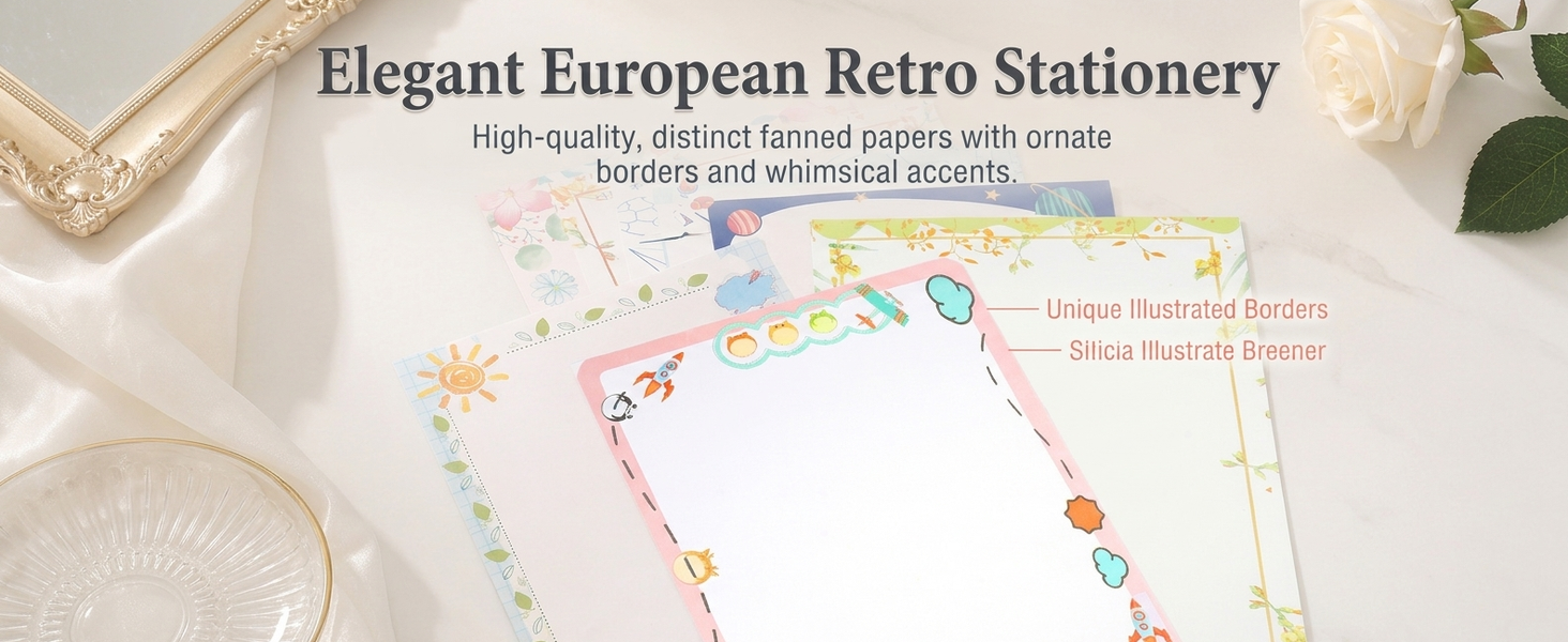 HASTHIP Stationery Writing Paper Set with Double-Sided European Retro Borders for Notes
